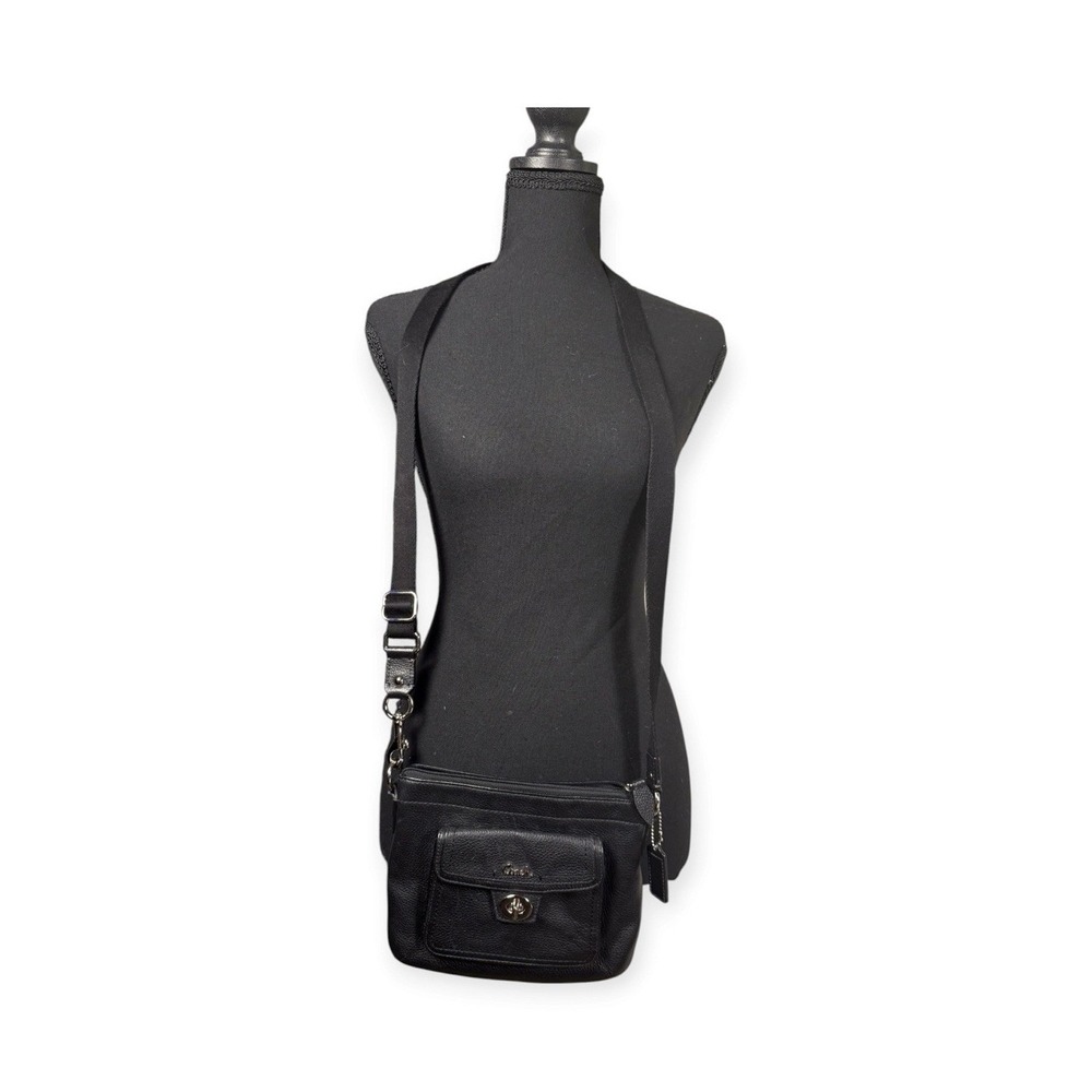 Coach F45012 Black Pebbled Leather Turnlock Swingpack Crossbody Bag retro